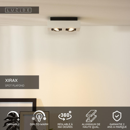 Lucide XIRAX - Spot plafond - LED Dim to warm - GU10 (MR16) - 2x5W 2200K/3000K - Blanc