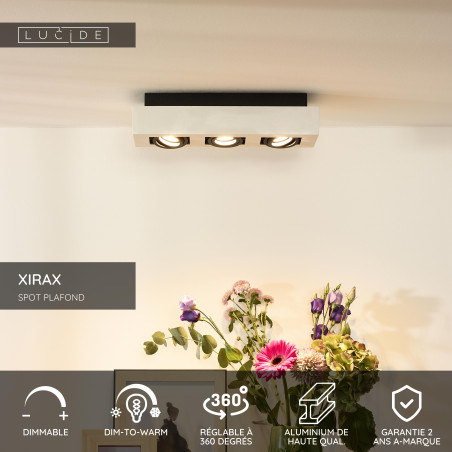 Lucide XIRAX - Spot plafond - LED Dim to warm - GU10 (MR16) - 3x5W 2200K/3000K - Blanc