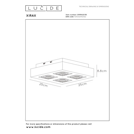 Lucide XIRAX - Spot plafond - LED Dim to warm - GU10 (MR16) - 4x5W 2200K/3000K - Noir
