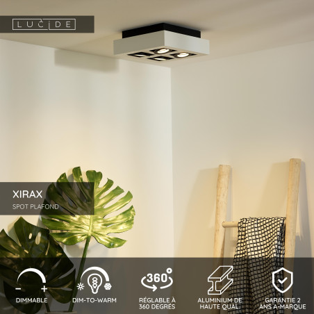Lucide XIRAX - Spot plafond - LED Dim to warm - GU10 (MR16) - 4x5W 2200K/3000K - Blanc