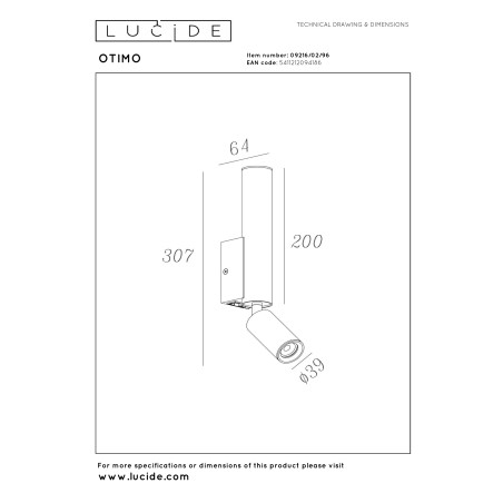 Lucide OTIMO - Spot mural / Applique mural - 2xGU10 (MR16) - Café - Essential