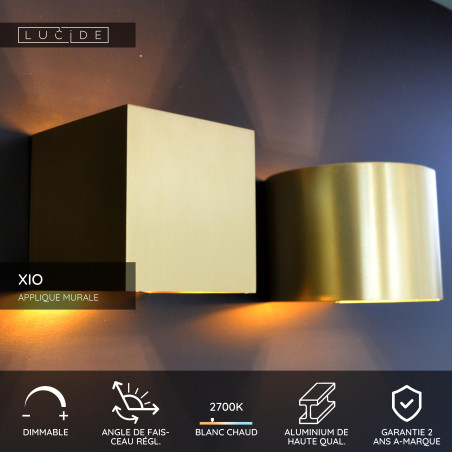 Lucide XIO - Applique murale - LED Dim. - G9 - 1x4W 2700K - Angle du faisceau réglable - Or Mat / Laiton