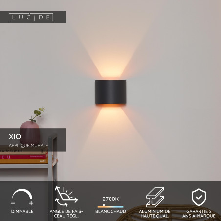 Lucide XIO - Applique murale - LED Dim. - G9 - 1x3,5W 2700K - Angle du faisceau réglable - Gris
