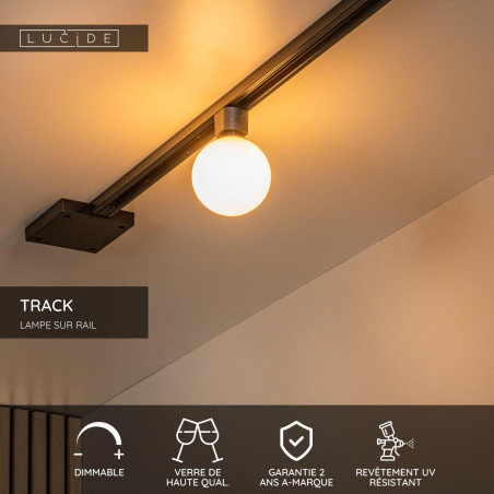 Lucide TRACK TYCHO Spot sur rail - Système de rail monophasé / Éclairage sur rail - - L 10 x P 10 x H 15 cm - Opalin / Noir