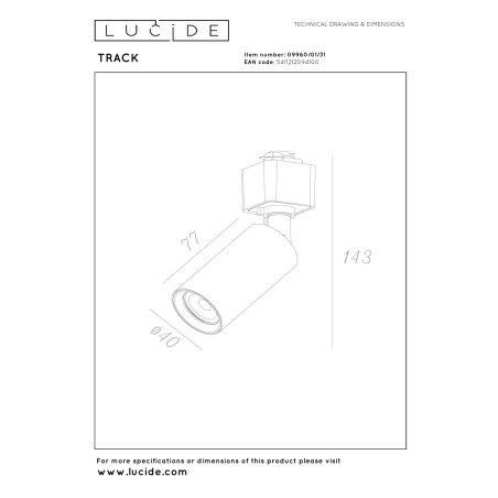 Lucide TRACK RITMO Spot sur rail - Système de rail monophasé / Éclairage sur rail - 1xGU10/MR11 - Blanc (Extension)