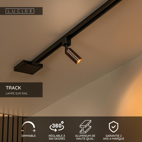 Lucide TRACK RITMO Spot sur rail - Système de rail monophasé / Éclairage sur rail - 1xGU10/MR11 - Café (Extension)