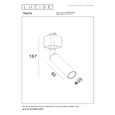Lucide TRACK KEONI Spot sur rail - Système de rail monophasé / Éclairage sur rail - 1xG9 - Noir (Extension)