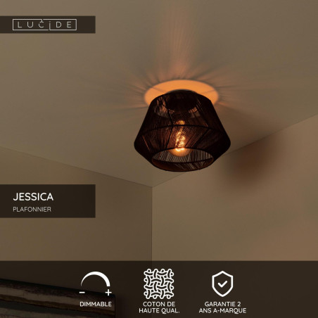 Lucide JESSICA - Plafonnier - Ø 30 cm - 1xE27 - Noir