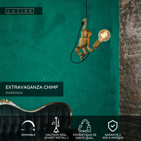 Lucide EXTRAVAGANZA CHIMP - Suspension - Ø 17,6 cm - 1xE27 - Noir