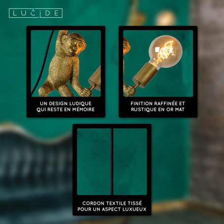 Lucide EXTRAVAGANZA CHIMP - Suspension - Ø 17,6 cm - 1xE27 - Noir