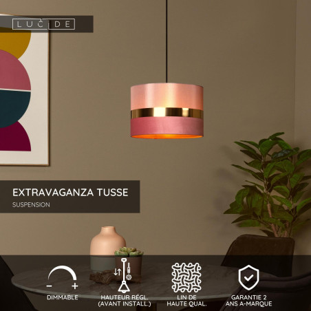 Lucide EXTRAVAGANZA TUSSE - Suspension - Ø 30 cm - 1xE27 - Rose