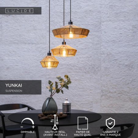 Lucide YUNKAI - Suspension - Ø 60 cm - 3xE27 - Naturel