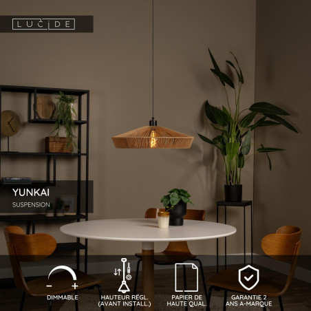 Lucide YUNKAI - Suspension - Ø 50 cm - 1xE27 - Naturel