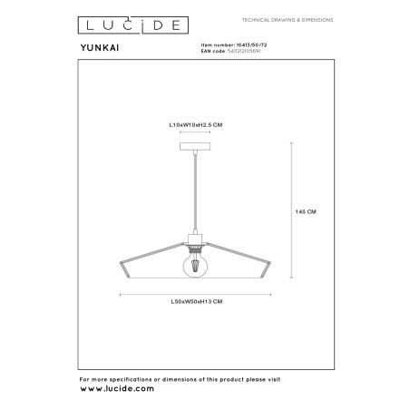 Lucide YUNKAI - Suspension - Ø 50 cm - 1xE27 - Naturel