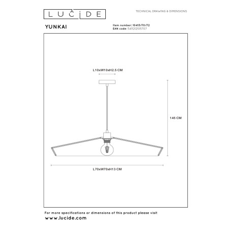 Lucide YUNKAI - Suspension - Ø 70 cm - 1xE27 - Naturel