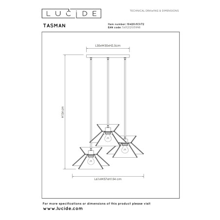 Lucide TASMAN - Suspension - 3xE27 - Naturel