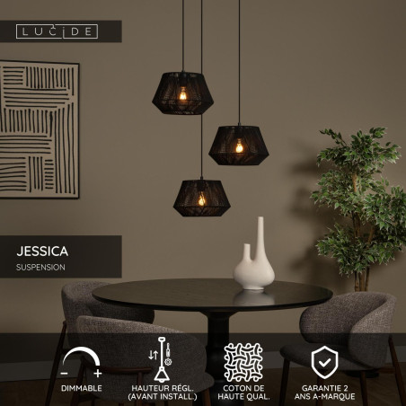 Lucide JESSICA - Suspension - Ø 35,5 cm - 3xE27 - Noir