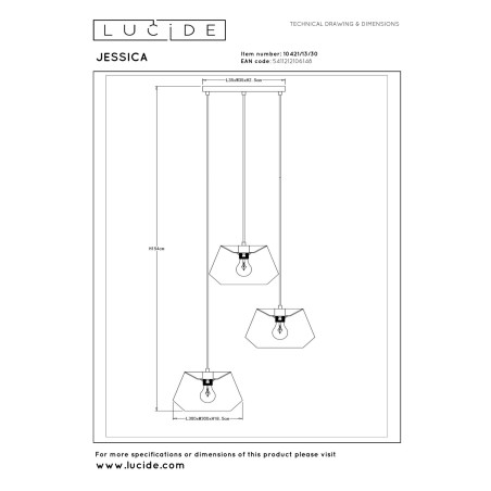 Lucide JESSICA - Suspension - Ø 35,5 cm - 3xE27 - Noir
