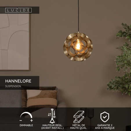 Lucide HANNELORE - Suspension - Ø 30 cm - 1xE27 - Or Mat / Laiton