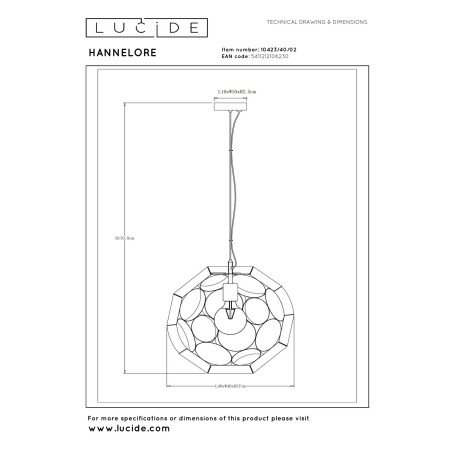 Lucide HANNELORE - Suspension - Ø 40 cm - 1xE27 - Or Mat / Laiton