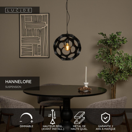 Lucide HANNELORE - Suspension - Ø 40 cm - 1xE27 - Noir