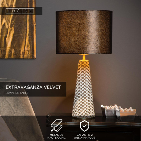 Lucide EXTRAVAGANZA VELVET - Lampe de table - Ø 25 cm - 1xE27 - Noir