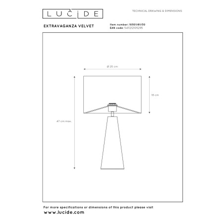 Lucide EXTRAVAGANZA VELVET - Lampe de table - Ø 25 cm - 1xE27 - Noir