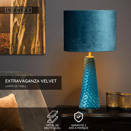 Lucide EXTRAVAGANZA VELVET - Lampe de table - Ø 25 cm - 1xE27 - Turquoise