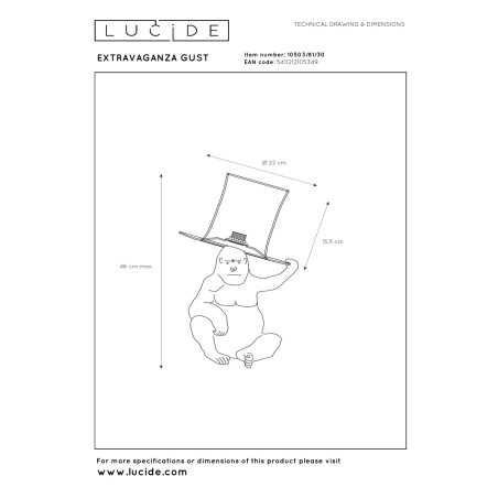 Lucide EXTRAVAGANZA GUST - Lampe de table - Ø 22 cm - 1xE14 - Noir