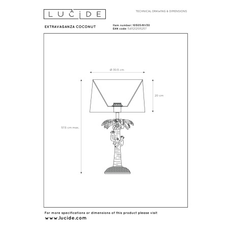 Lucide EXTRAVAGANZA COCONUT - Lampe de table - Ø 30,5 cm - 1xE27 - Noir
