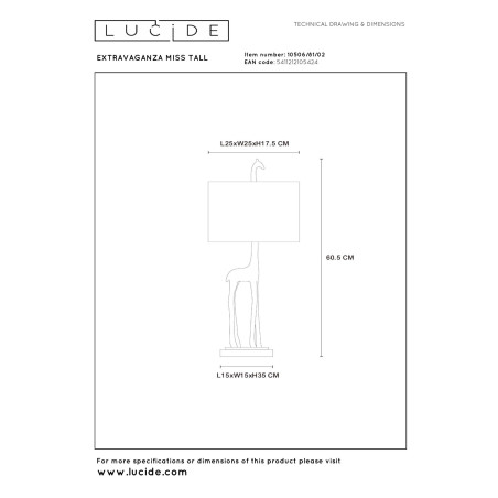 Lucide EXTRAVAGANZA MISS TALL - Lampe de table - Ø 25 cm - 1xE27 - Or Mat / Laiton
