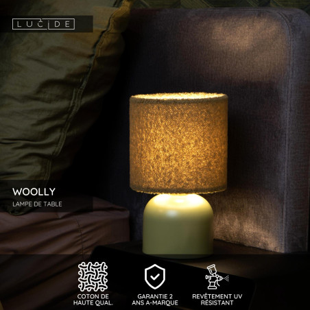 Lucide WOOLLY - Lampe de table - Ø 16 cm - 1xE14 - Vert