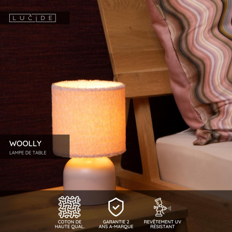 Lucide WOOLLY - Lampe de table - Ø 16 cm - 1xE14 - Rose