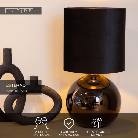 Lucide ESTERAD - Lampe de table - Ø 24 cm - 1xE14 - Noir