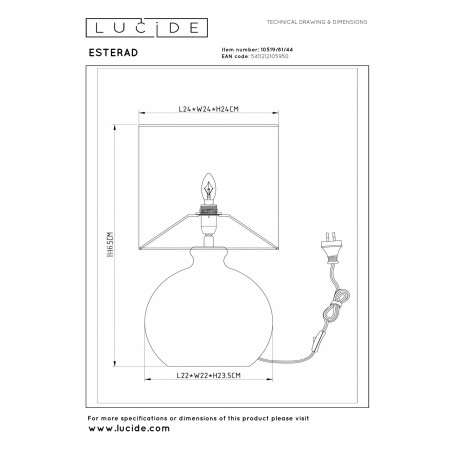 Lucide ESTERAD - Lampe de table - Ø 24 cm - 1xE14 - Jaune Ocre