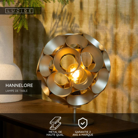 Lucide HANNELORE - Lampe de table - Ø 25 cm - 1xE27 - Or Mat / Laiton