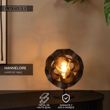 Lucide HANNELORE - Lampe de table - Ø 25 cm - 1xE27 - Noir