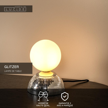 Lucide GLITZER - Lampe de table - Ø 14 cm - 1xG9 - Argenté - Essential