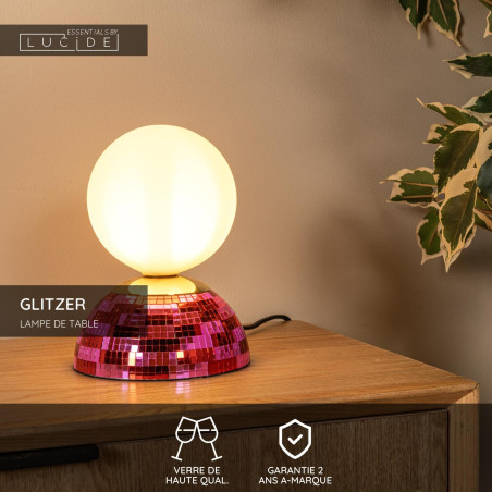 Lucide GLITZER - Lampe de table - Ø 14 cm - 1xG9 - Rose - Essential