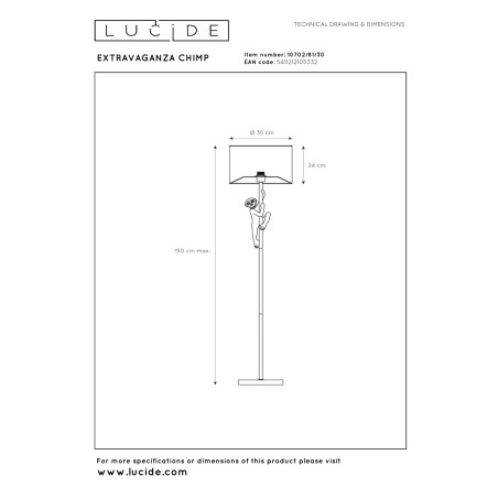 Lucide EXTRAVAGANZA CHIMP - Lampadaire - Ø 35 cm - 1xE27 - Noir