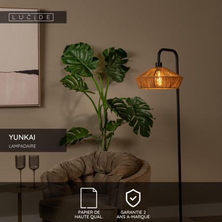Lucide YUNKAI - Lampadaire - Ø 40 cm - 1xE27 - Naturel