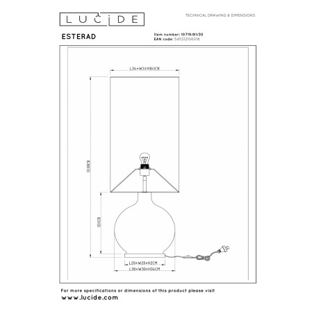 Lucide ESTERAD - Lampadaire - Ø 34 cm - 1xE27 - Noir