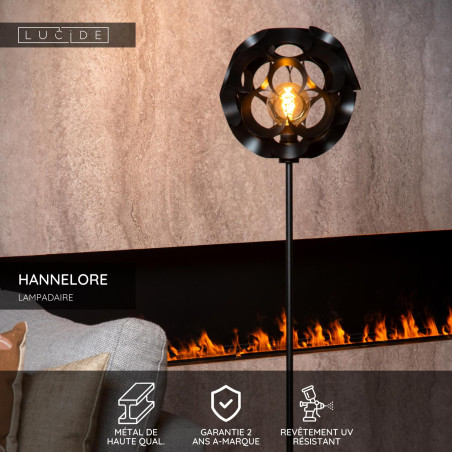 Lucide HANNELORE - Lampadaire - Ø 30 cm - 1xE27 - Noir