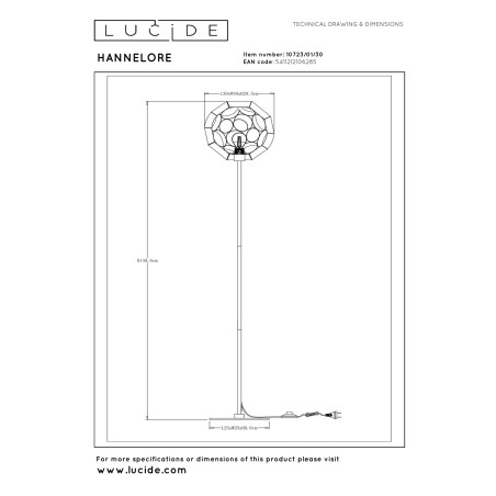 Lucide HANNELORE - Lampadaire - Ø 30 cm - 1xE27 - Noir