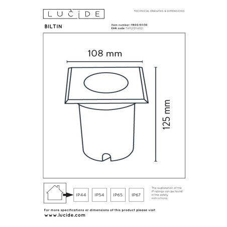 Lucide BILTIN - Spot de sol Intérieur/Extérieur - 1xGU10 (MR16) - IP67 - Noir