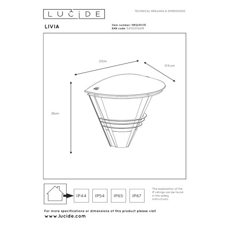Lucide LIVIA - Applique murale Intérieur/Extérieur - 1xE27 - IP44 - Blanc