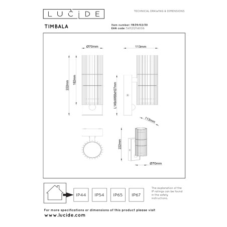 Lucide TIMBALA - Spot mural / Applique mural Intérieur/Extérieur - 2xGU10 (MR16) - IP44- Détecteur De Mouvement & Jour/Nuit -