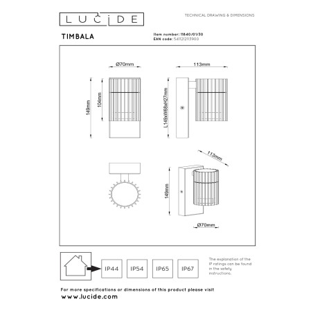 Lucide TIMBALA - Spot mural / Applique mural Intérieur/Extérieur - 1xGU10 (MR16) - IP44 - Noir - Essential
