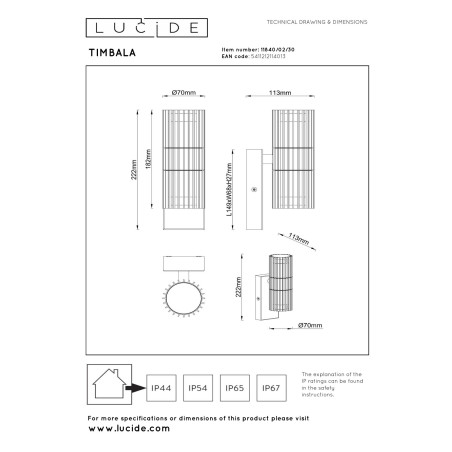 Lucide TIMBALA - Spot mural / Applique mural Intérieur/Extérieur - 2xGU10 (MR16) - IP44 - Noir - Essential