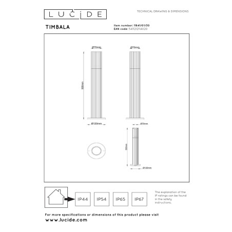 Lucide TIMBALA - Borne extérieur - 1xGU10 (MR16) - IP44 - Noir - Essential